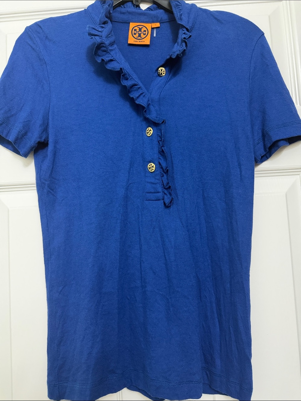 Tory Burch Royal Blue Ruffle-Trim Polo